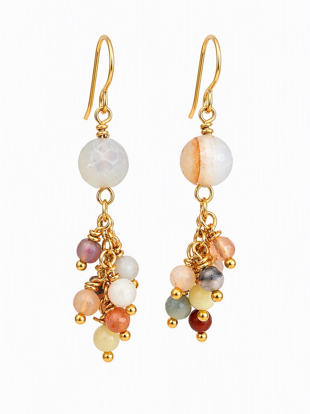 Gold Dangle Earrings with Multi-Color Beads